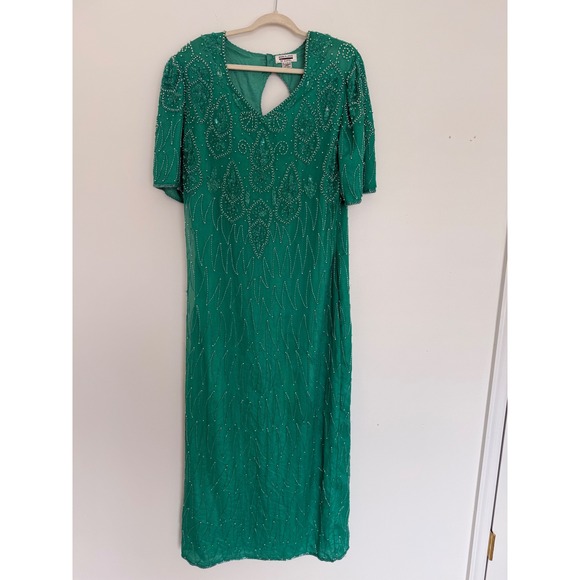 Mark & John by Gopal Dresses & Skirts - Vintage Mark & John by Gopal Women's 100%‎ Pure Silk Maxi Beaded Green Dress 2X